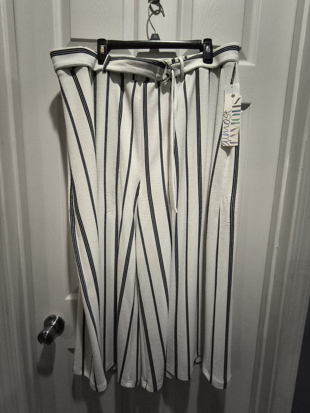White Vertical Stripe Wide Leg Pant